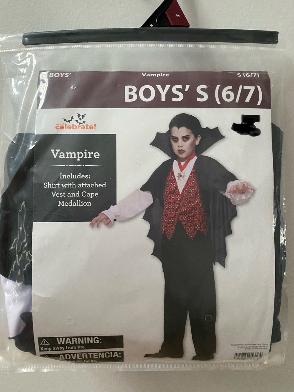 Celebrate! Boys' Vampire Costume - Black & Red (Size S 6/7), Brand NEW!